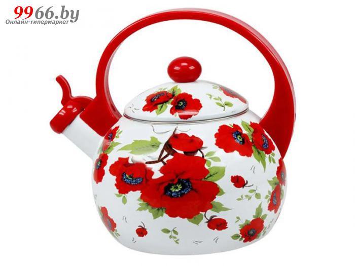 Чайник эмалированный металлический со свистком Metalloni Алые маки ЕМ-25101/11 2,5л индукционный