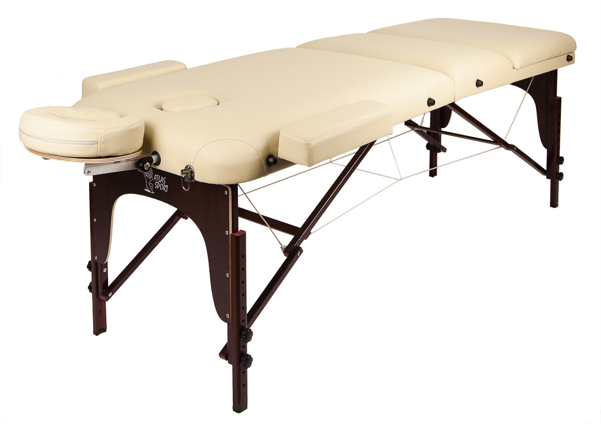 Массажный стол Atlas Sport 70 см LUX (с memory foam) складной 3-с деревянный (бургунди)