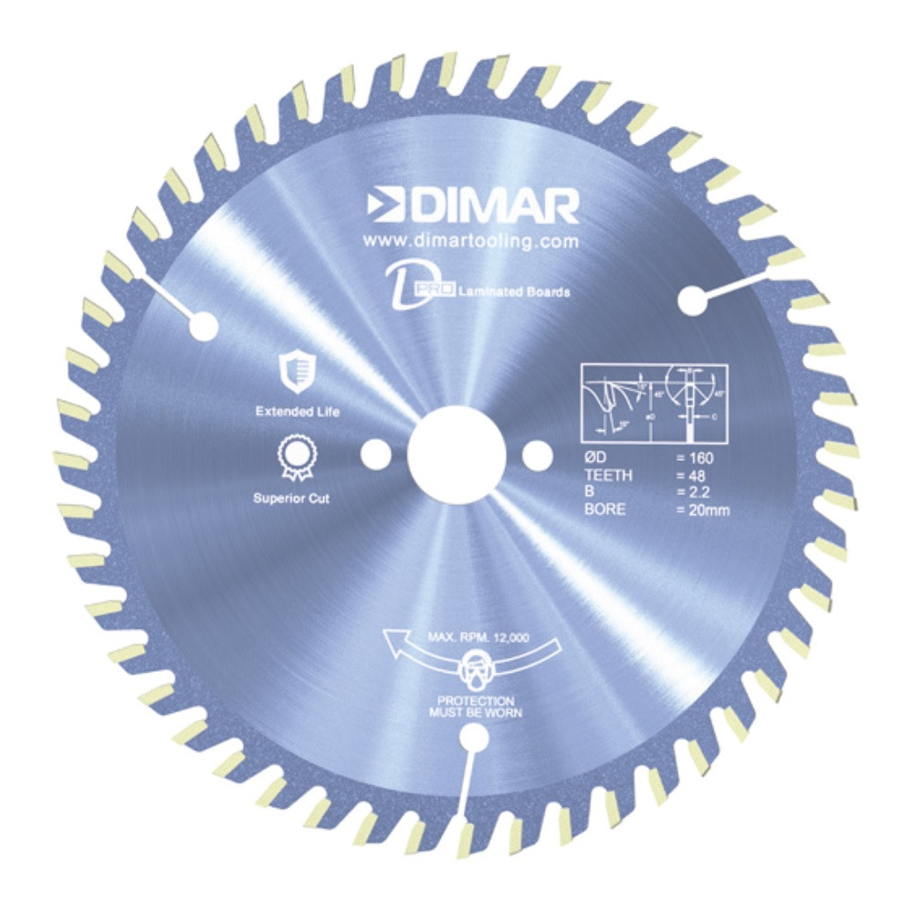 Пила Dimar 90115343 D160x20x2.2/1.6 Z48 по ЛДСП и МДФ ламинированному, антискол, покрытие от налипаний