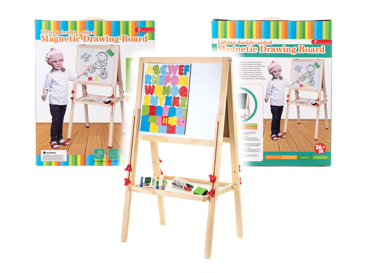 Мольберт деревянный двухсторонний регулируемый детский, доска обучающая арт. VT20-10150