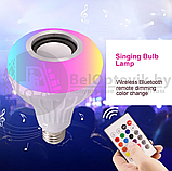 Музыкальная мульти RGB лампа колонка Led Music Bulb с пультом управления / Умная Bluetooth лампочка 16, фото 2