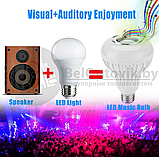 Музыкальная мульти RGB лампа колонка Led Music Bulb с пультом управления / Умная Bluetooth лампочка 16, фото 5