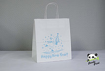 Крафт-пакет с кр. ручкой 220х120х250 Happy New Year, снеговик голубой на белом