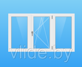 3-створчатое окно ПВХ с открыванием одной створки - фото 1 - id-p166304856