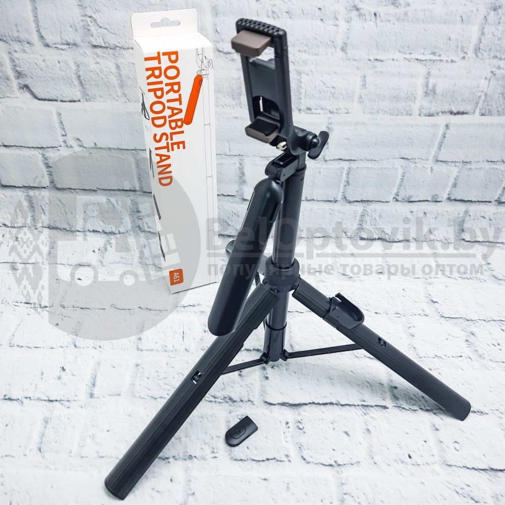 Жесткий устойчивый селфи штатив монопод Portable Tripod Stand A61, Bluetooth (150-32 см) - фото 10 - id-p166309216