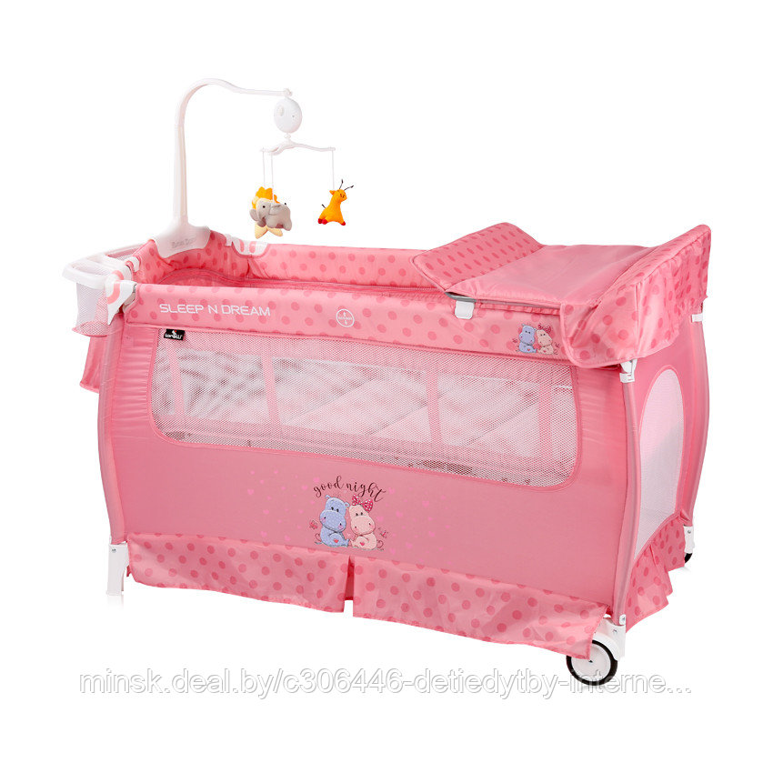 Манеж-кровать Lorelli Sleep N Dream 2 Plus Pink Hippo - фото 1 - id-p166322782