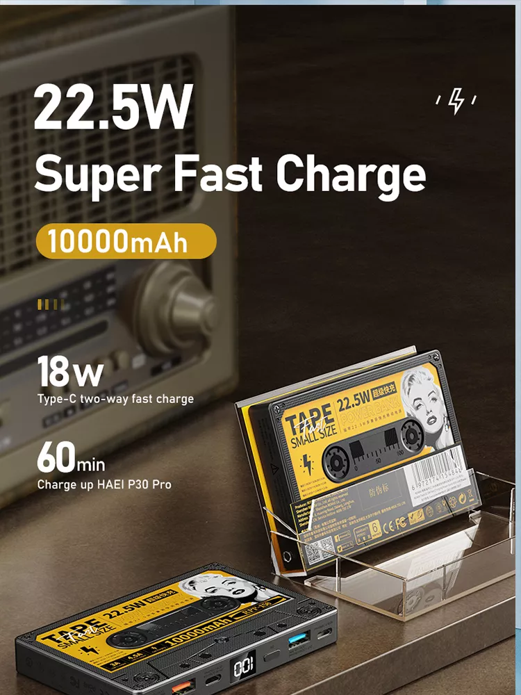 Внешний аккумулятор Remax Power Bank Tape 22.5W Fast Charging 10000 mah Black RPP-158 - фото 1 - id-p166327188