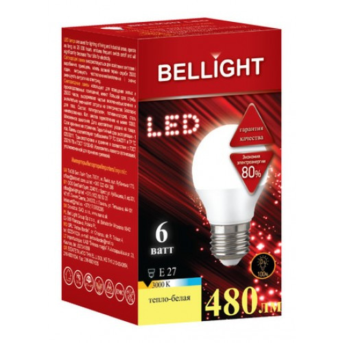 Лампа светодиодная Шар G45 6W E27 3000K BELLIGHT - фото 1 - id-p146007432