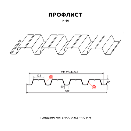 Профнастил(оцинкованный) Н-60 0,55мм-1,0мм, фото 2