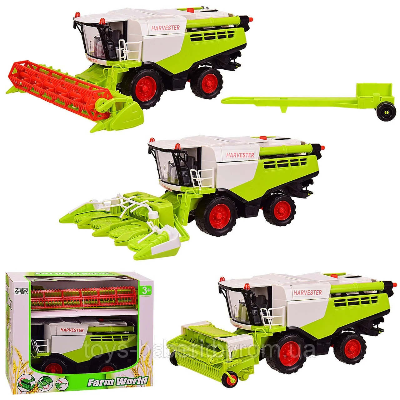 8889A-3 Комбайн детский уборочный инерционный Harvester (зелёный с белым), пластик, 35 см, от 3 лет - фото 3 - id-p166363303
