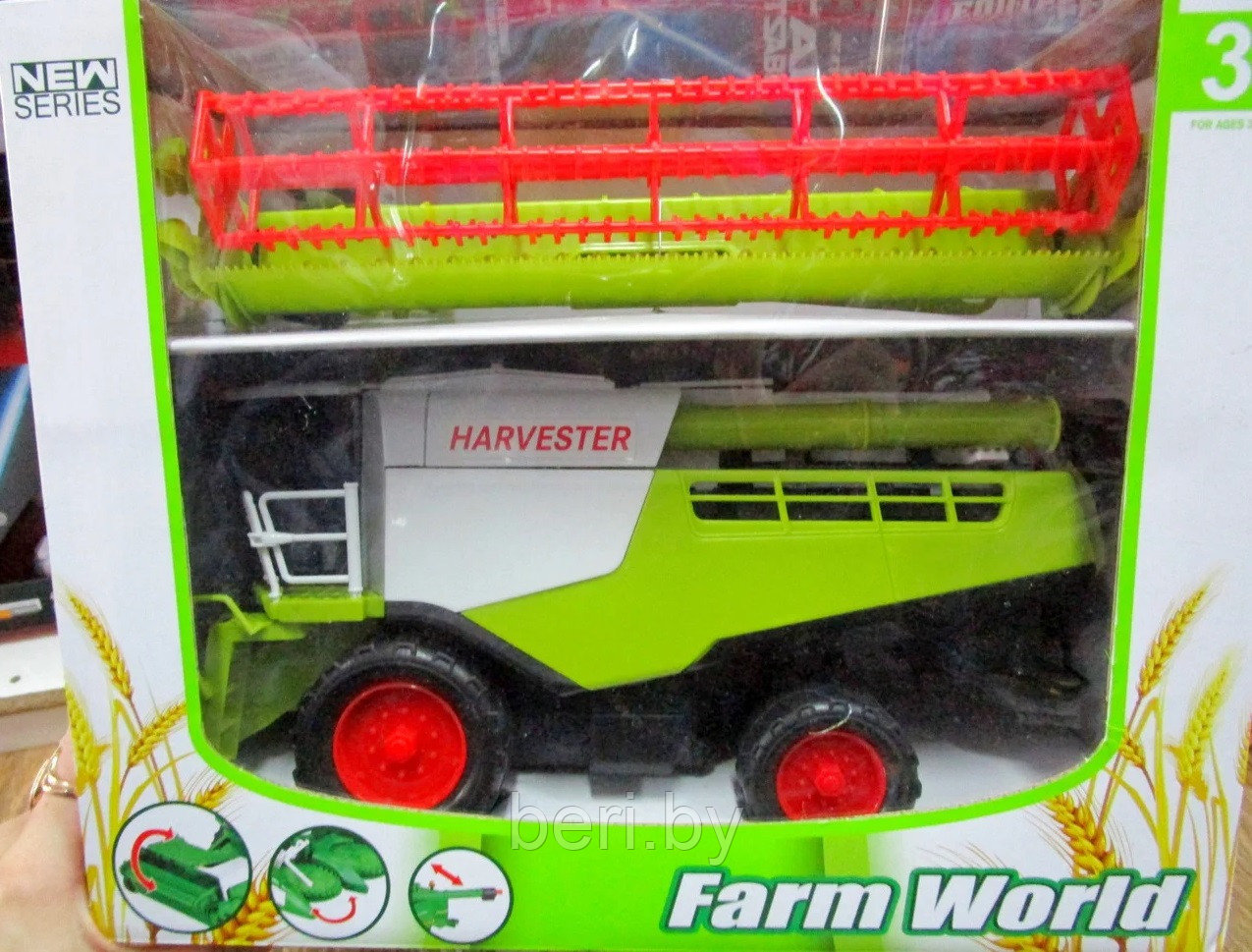 8889A-3 Комбайн детский уборочный инерционный Harvester (зелёный с белым), пластик, 35 см, от 3 лет - фото 5 - id-p166363303