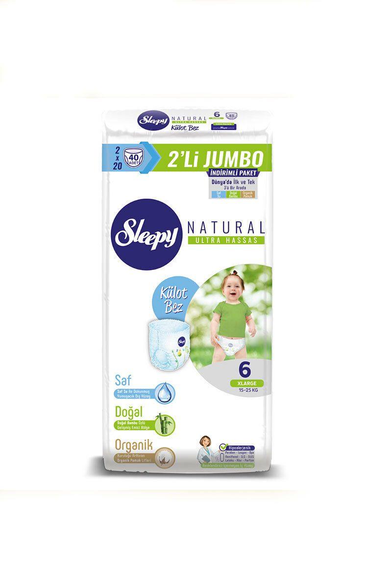 Подгузники-трусики размер 6 Extra large (15-25 кг) 2X Jumbo Pack Sleepy Natural, 40 шт - фото 1 - id-p166428506