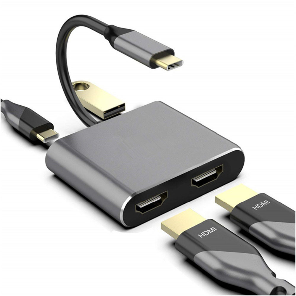 Адаптер - переходник USB3.1 Type-C - 2х HDMI - USB3.0 - USB3.1 Type-C, серый 555699