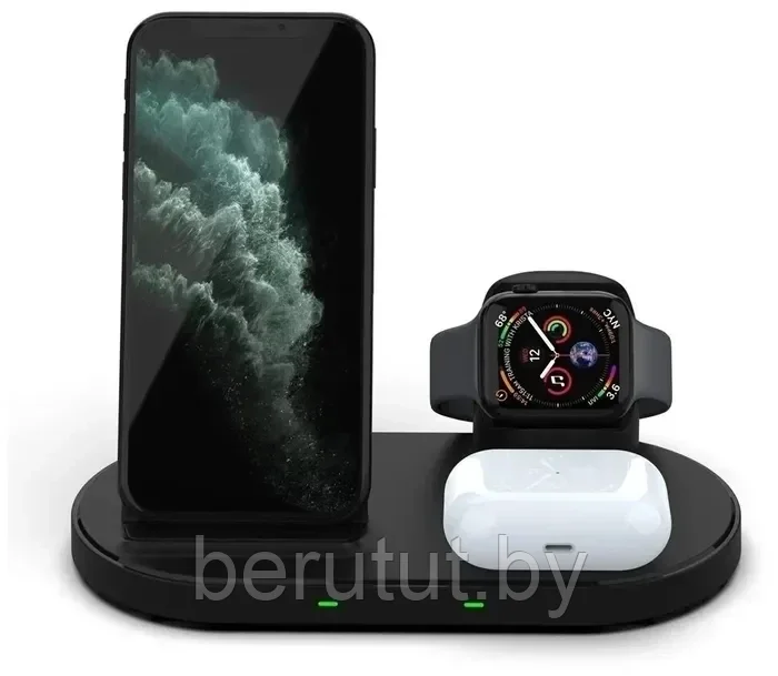 Беспроводная зарядка 3 в 1 Borofone BQ10 (iPhone+Apple Watch+AirPods) черная - фото 3 - id-p166494110