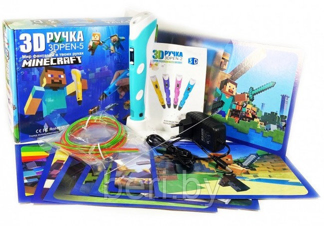 3D ручка Myriwell-5 MINECRAFT с ТРАФАРЕТАМИ, 3D PEN-5 с LCD-дисплеем для детского творчества, разные цвета - фото 2 - id-p166534450