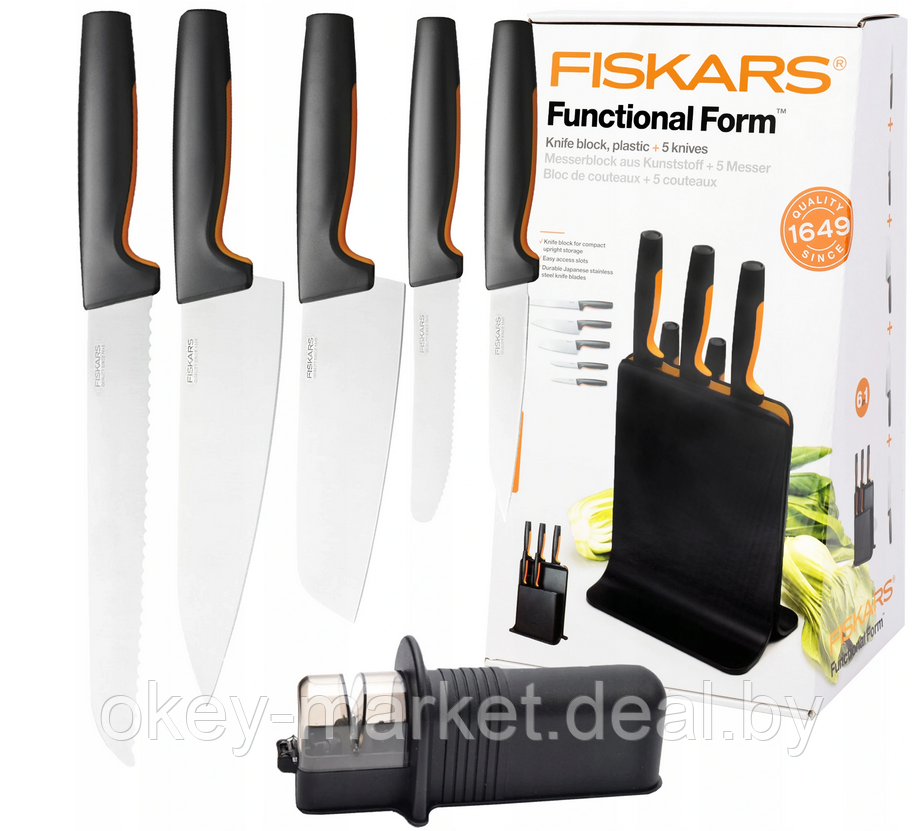Набор ножей 7 элементов с пластиковим блоком Fiskars Functional Form 1057554 - фото 1 - id-p166548768