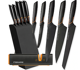 Набор ножей 5 шт. с деревянным черным блоком Edge Fiskars 978791 + точилка