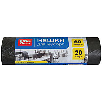 Мешки для мусора 60л OfficeClean ПНД, 58*65см, 6мкм, 20шт., черные, в рулоне 228595/А