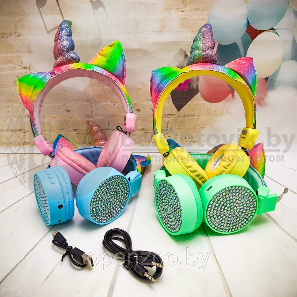 Беспроводные детские Bluetooth наушники ушки Единорог Headphone AH-807 Желтые - фото 8 - id-p166554354