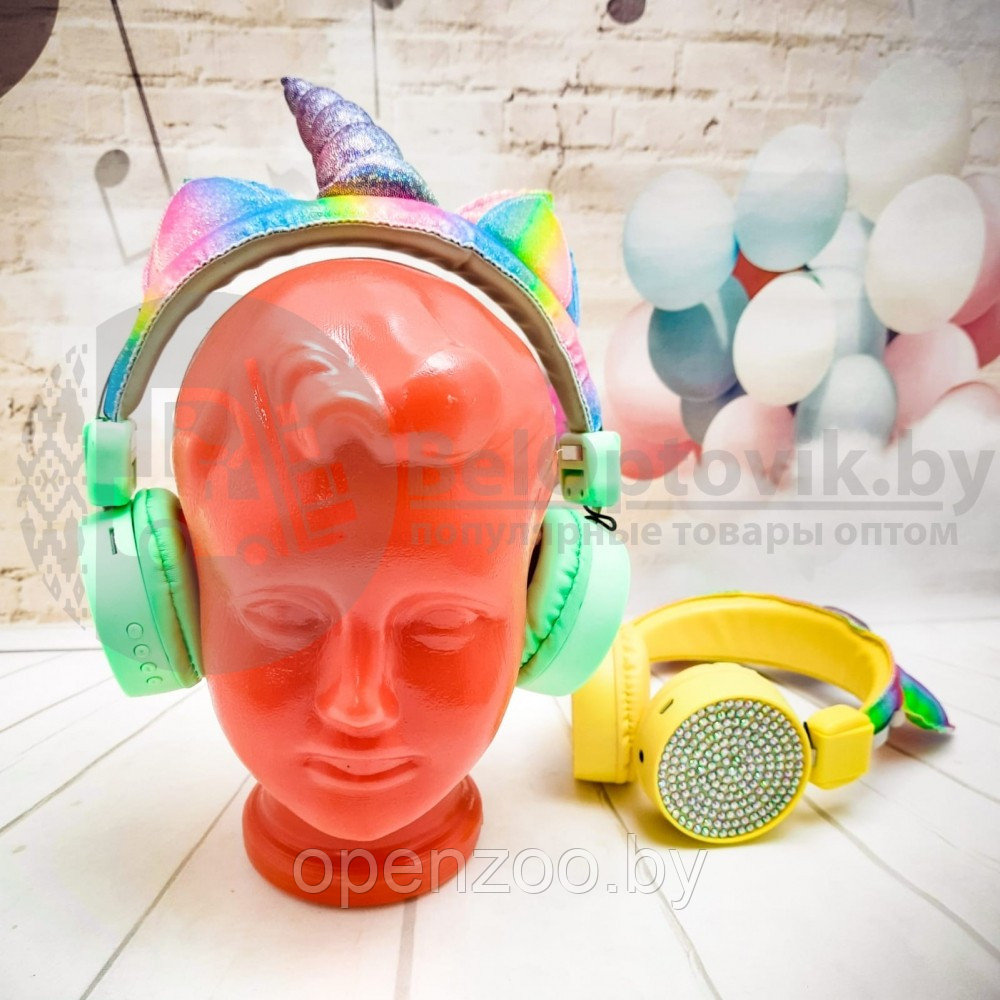 Беспроводные детские Bluetooth наушники ушки Единорог Headphone AH-807 Розовые - фото 2 - id-p166554356