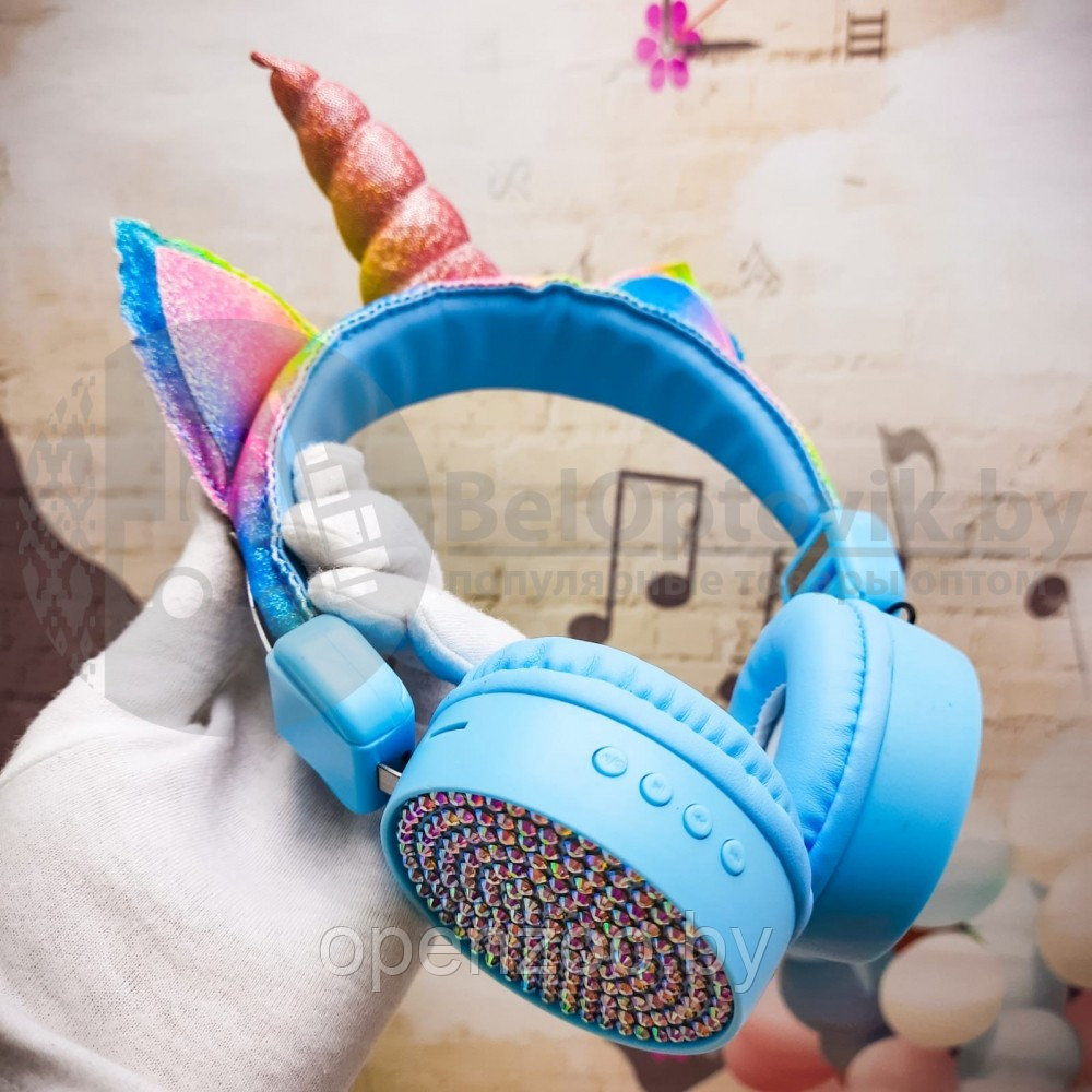 Беспроводные детские Bluetooth наушники ушки Единорог Headphone AH-807 Розовые - фото 6 - id-p166554356