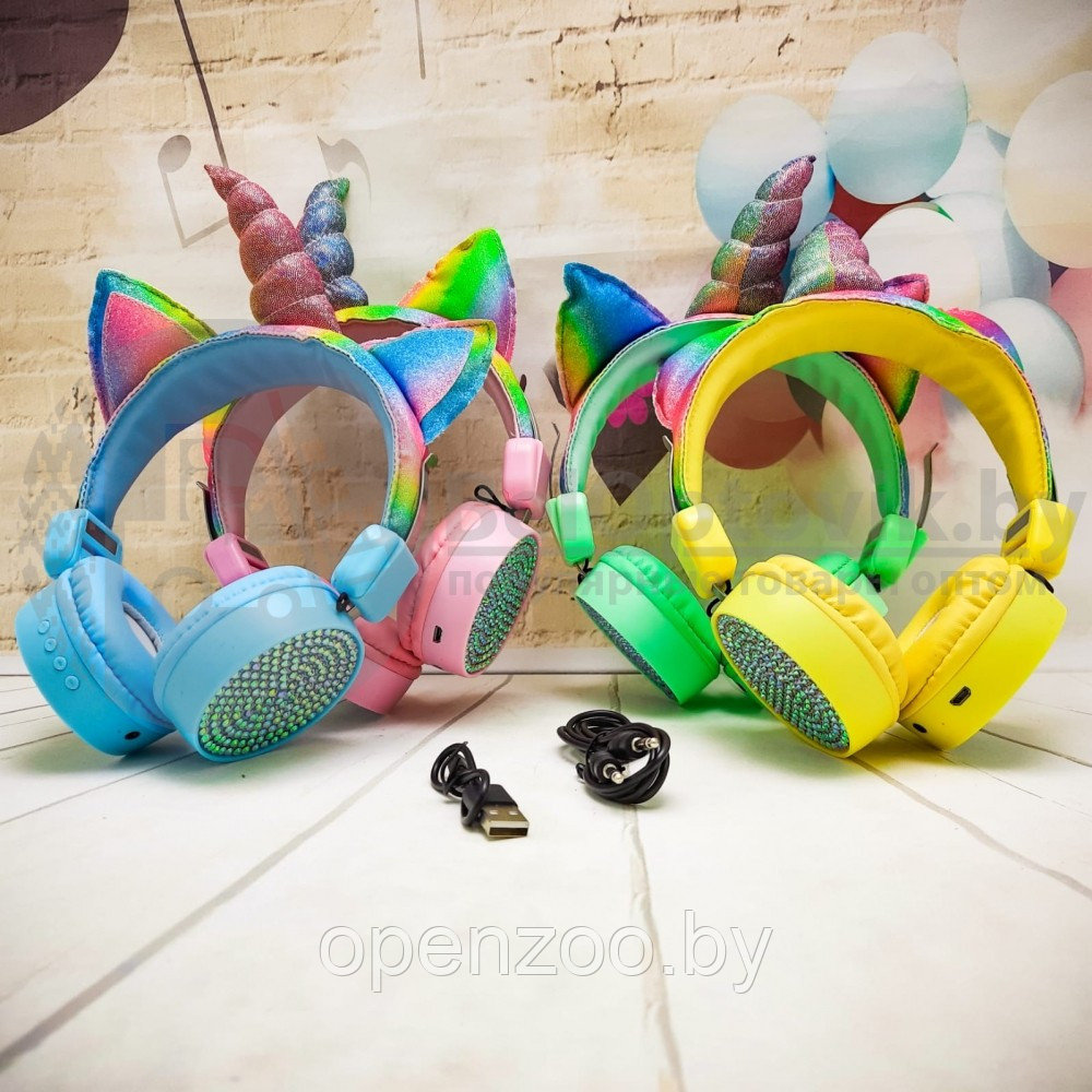 Беспроводные детские Bluetooth наушники ушки Единорог Headphone AH-807 Розовые - фото 7 - id-p166554356