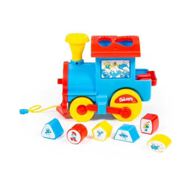 Детская игрушка-сортер Логический паровозик "Смурфики" с 6 кубиками №1 арт. 64356 Полесье - фото 2 - id-p166554769