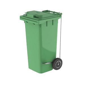 Бак для мусора 120л, с педалью, с крышкой, на колесах, п/э, цвет зеленый 23.C21 green