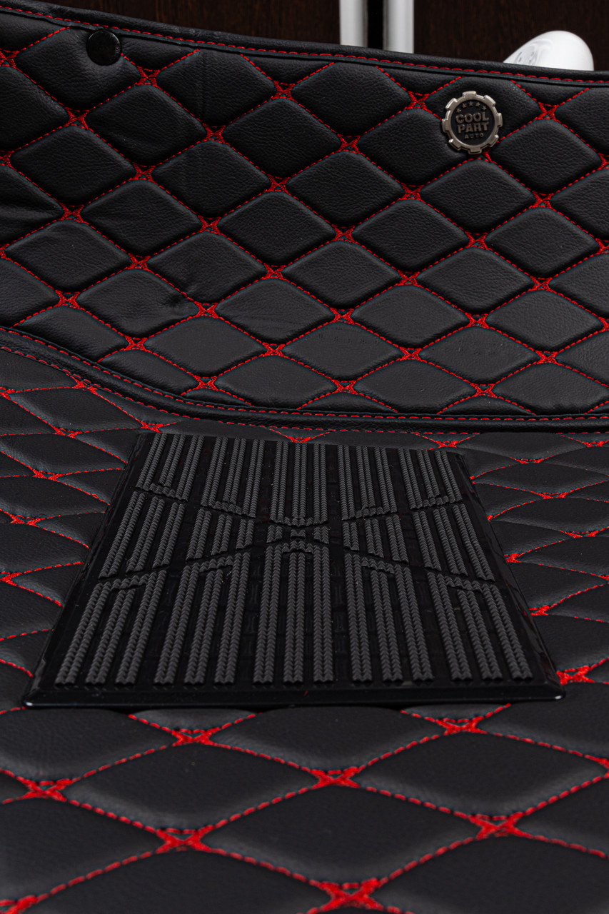 Audi A4 07- ковры салона эко-кожа+текстиль Черный шов Красный 5D LUX Coolpart - фото 5 - id-p166582264