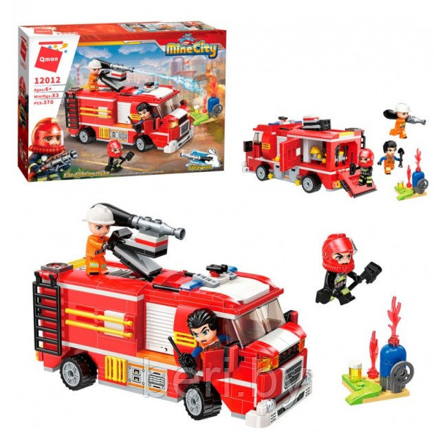 12012 Конструктор Qman "Пожарная служба", аналог Лего LEGO, 370 деталей, вода