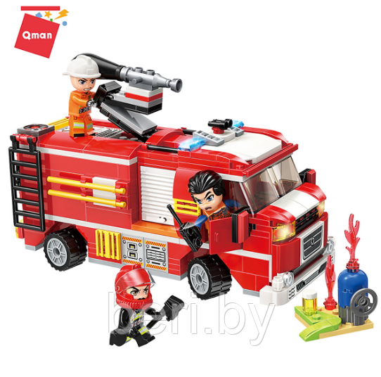 12012 Конструктор Qman "Пожарная служба", аналог Лего LEGO, 370 деталей, вода - фото 2 - id-p166634977