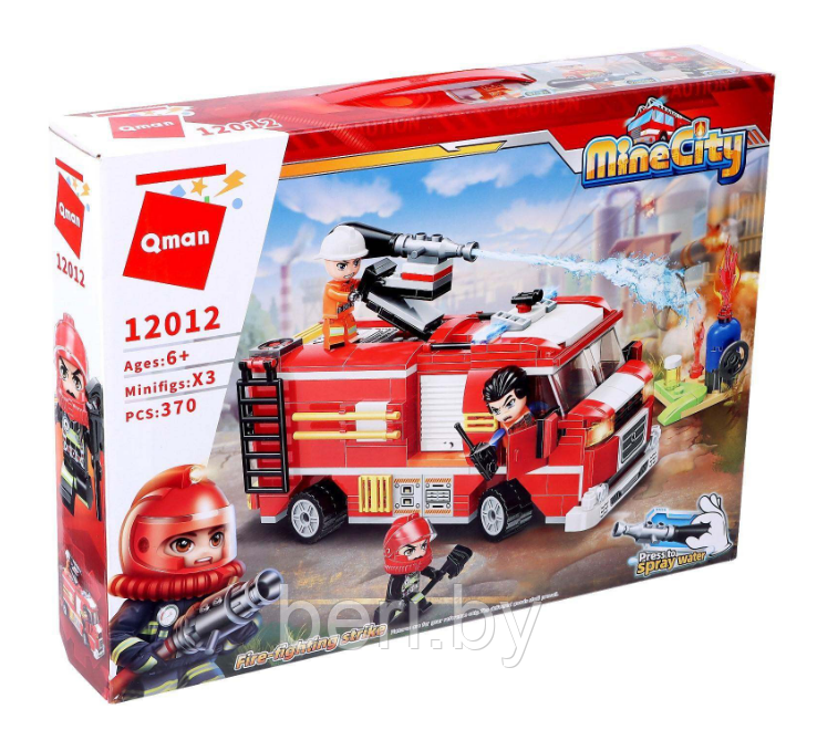 12012 Конструктор Qman "Пожарная служба", аналог Лего LEGO, 370 деталей, вода - фото 5 - id-p166634977