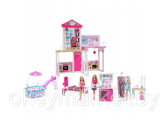 Домик для Барби с 4 комнатами и бассейном + 3 куклы Barbie Dreamhouse Mattel, фото 3