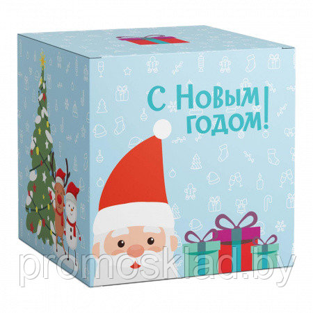 Коробка для кружки В гостях у Деда Мороза Голубая
