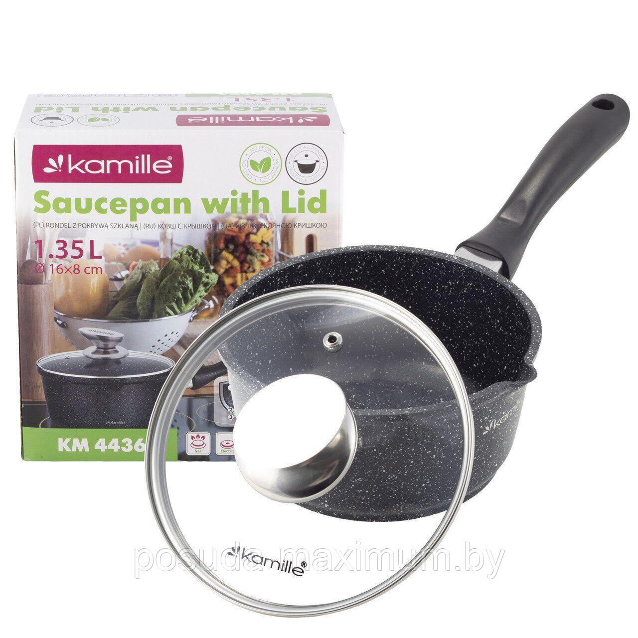 Ковш с крышкой и мраморным покрытием из литого алюминия Kamille KM-4436 - 16 х 8 см
