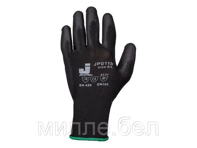 Перчатки нейлон, полиуретановое неполн. покрытие, р.L, черные, Jeta Safety