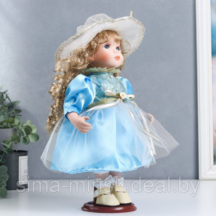 Кукла коллекционная керамика "Наташа в нежно-голубом платье в шляпке" 30 см - фото 2 - id-p166712720