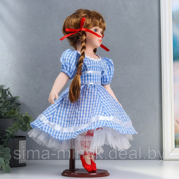 Кукла коллекционная керамика "Мила в синем платье в мелкую клетку" 40 см - фото 2 - id-p166712773