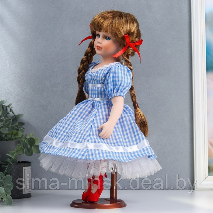 Кукла коллекционная керамика "Мила в синем платье в мелкую клетку" 40 см - фото 3 - id-p166712773