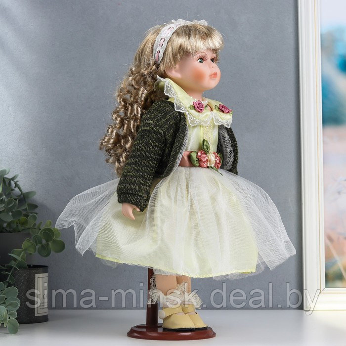 Кукла коллекционная керамика "Катенька в зеленоватом платье и зелёном кардигане" 40 см - фото 2 - id-p166712774