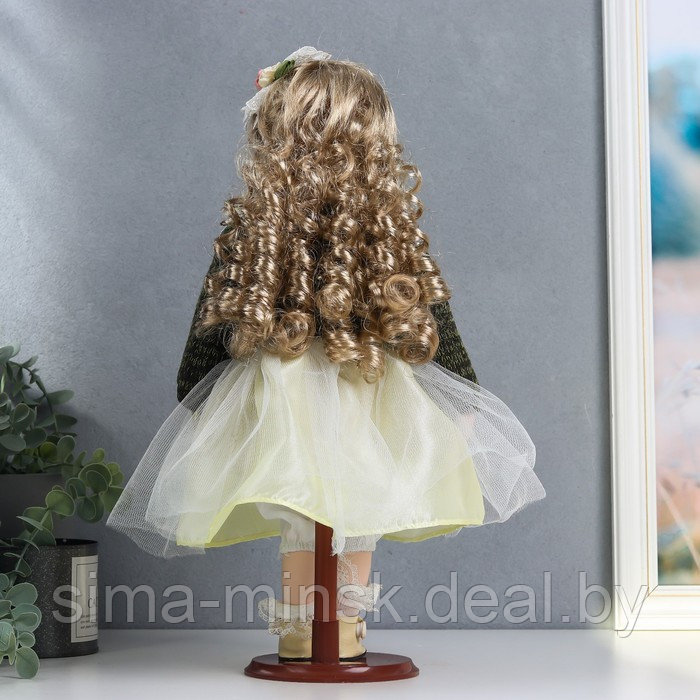 Кукла коллекционная керамика "Катенька в зеленоватом платье и зелёном кардигане" 40 см - фото 4 - id-p166712774
