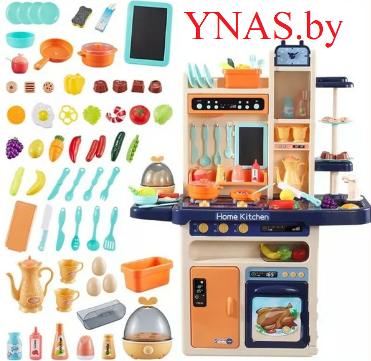 Детская игровая кухня арт. 889-162 с водой, паром, светом, звуком, яйцеварка, 65 предмета, высотой 94 см - фото 1 - id-p133463615