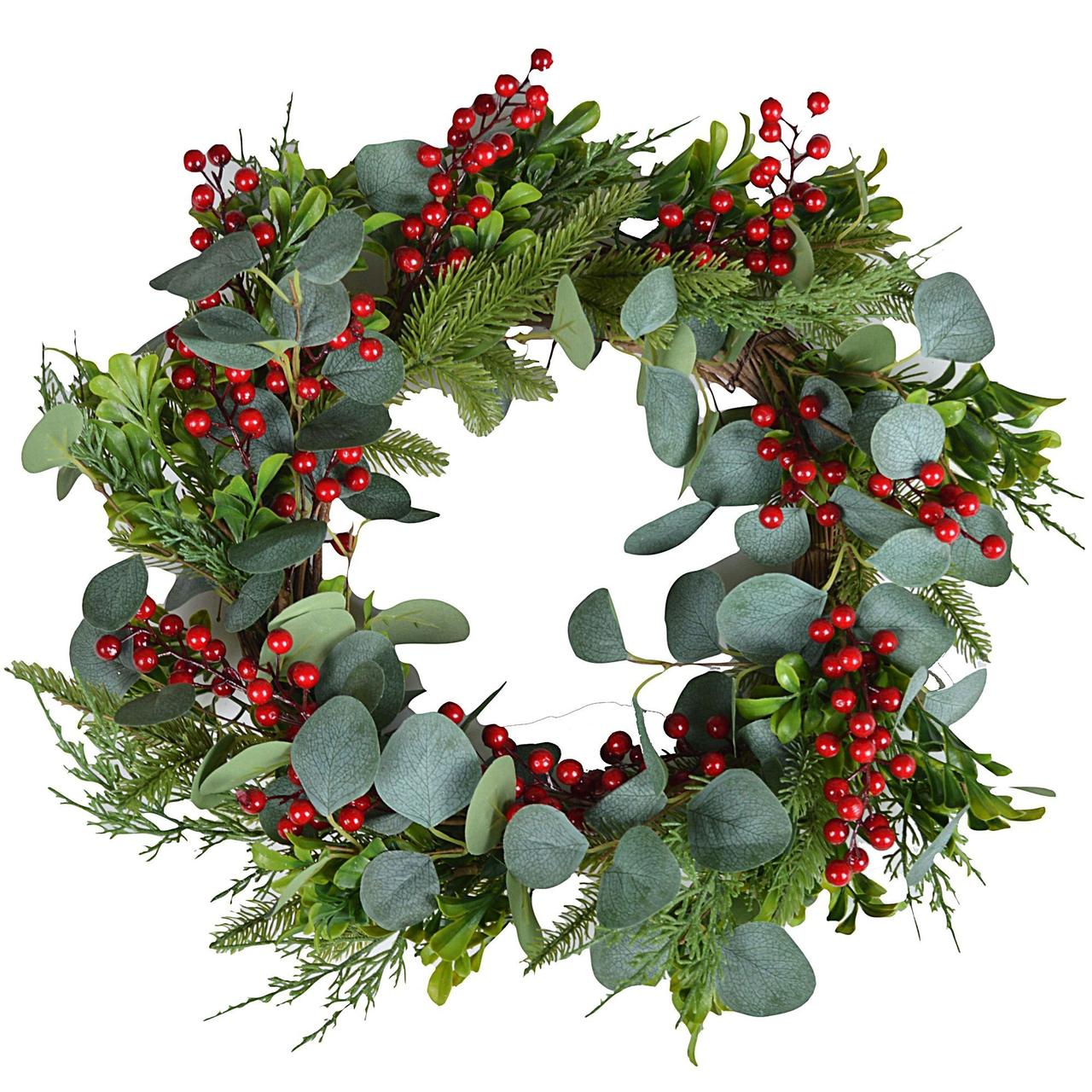 Рождественский венок с зелеными листьями и красными ягодами 46 см 6290 - фото 1 - id-p166717095