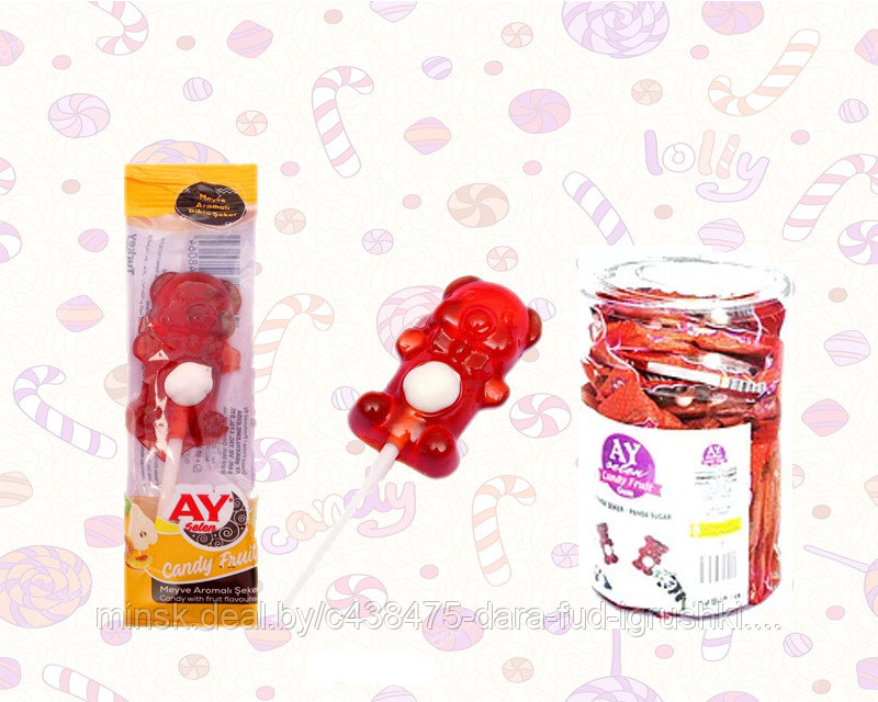 Карамель леденцовая на палочке с жевательной резинкой Candy fruit gum - Панда/ 50 шт. упаковка