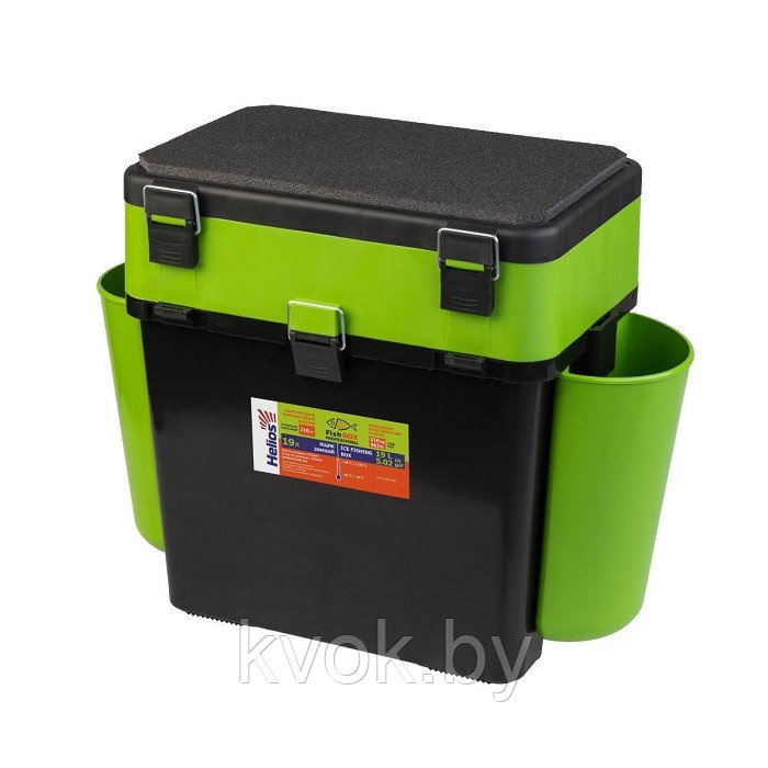 Ящик для зимней рыбалки Helios FishBox 19л двухсекционный с карманами зеленый - фото 1 - id-p107303286