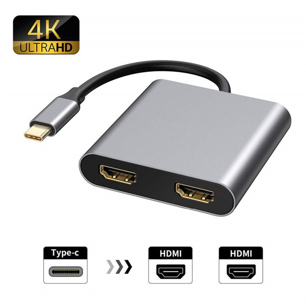 Адаптер - переходник USB3.1 Type-C - 2х HDMI - USB3.0 - USB3.1 Type-C, серый - фото 4 - id-p141925379