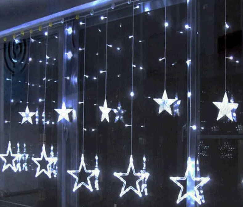 Новогодняя гирлянда штора Звезды 12 шт Холодные белый свет - фото 1 - id-p141899811