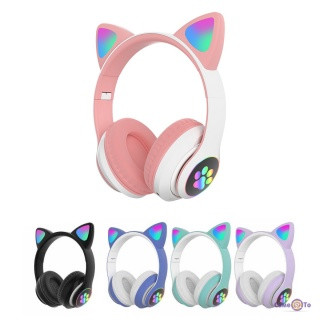 Беспроводные Bluetooth наушники с ушками детские Cat Ear STN-28 со светящимися ушками