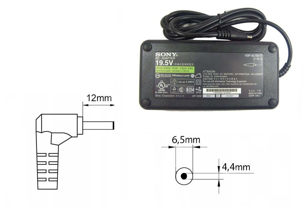 Оригинальная зарядка (блок питания) для ноутбука Sony PCGA-AC19V17, VGP-AC19V54, 150W, штекер 6.5x4.4 мм - фото 1 - id-p129077220