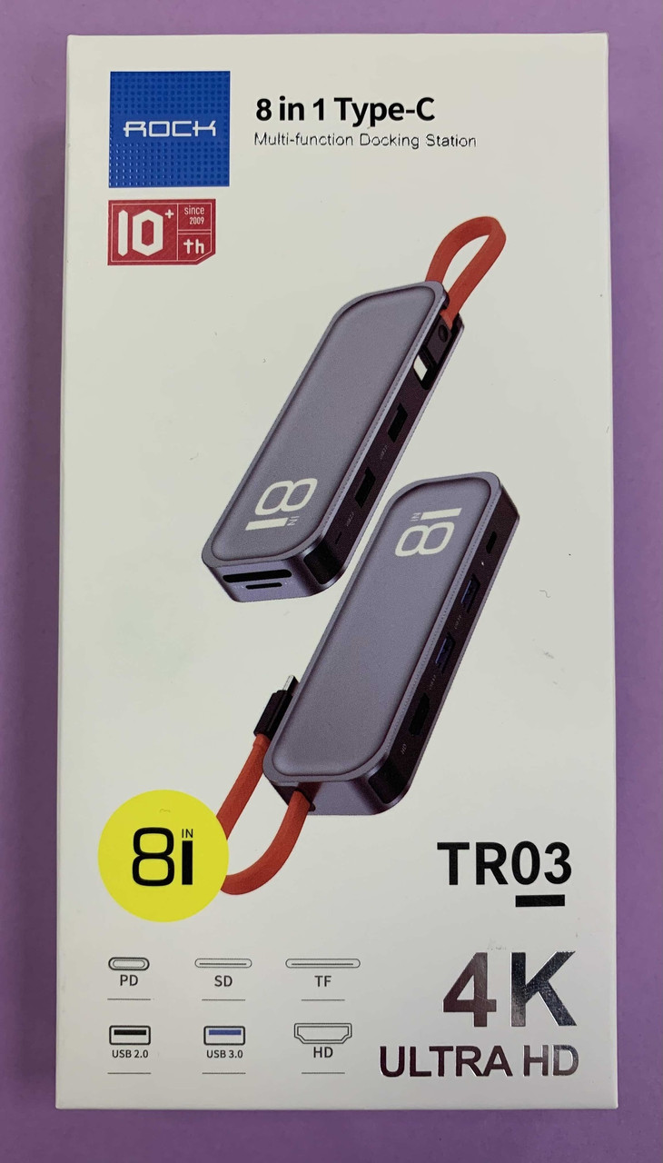 USB Hub 8в1 Rock RCB0743 Type-C (Серый)